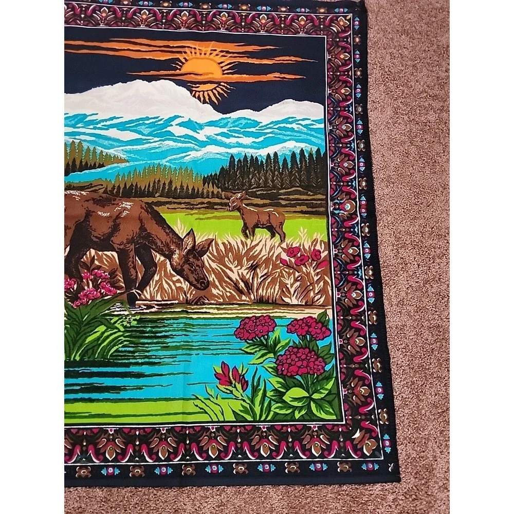 VTG Wall Tapestry Hanging ELK Velvet Style Wall Art Fabric Forest 57x39 Vivid